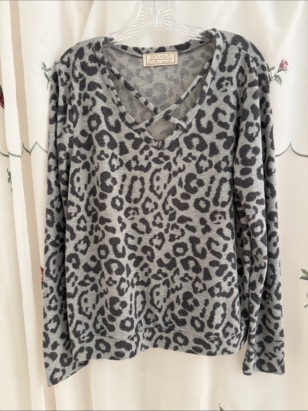 Sinuous Grey Leopard Print V-Neck Crisscross Tunic - Made in the USA